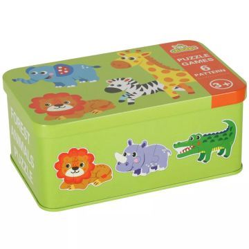 Szafari állatok puzzle fém dobozban - 25 db-os